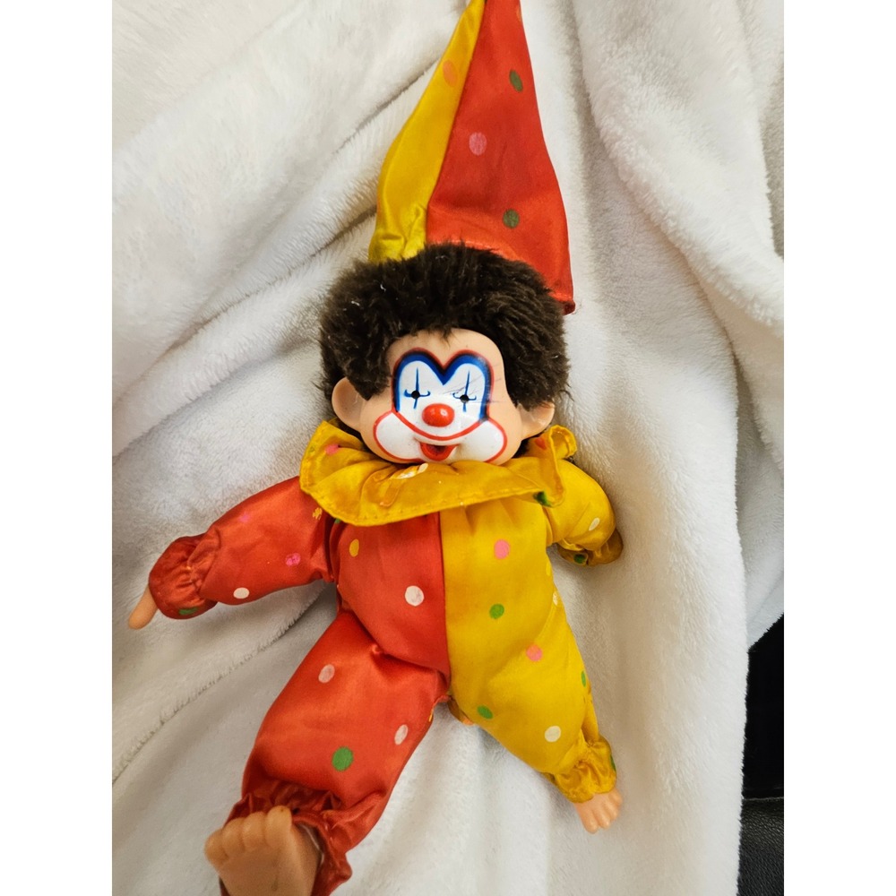 Vintage Corky Clown Plush Doll California Stuffed Toys Red Yellow Polka Dot